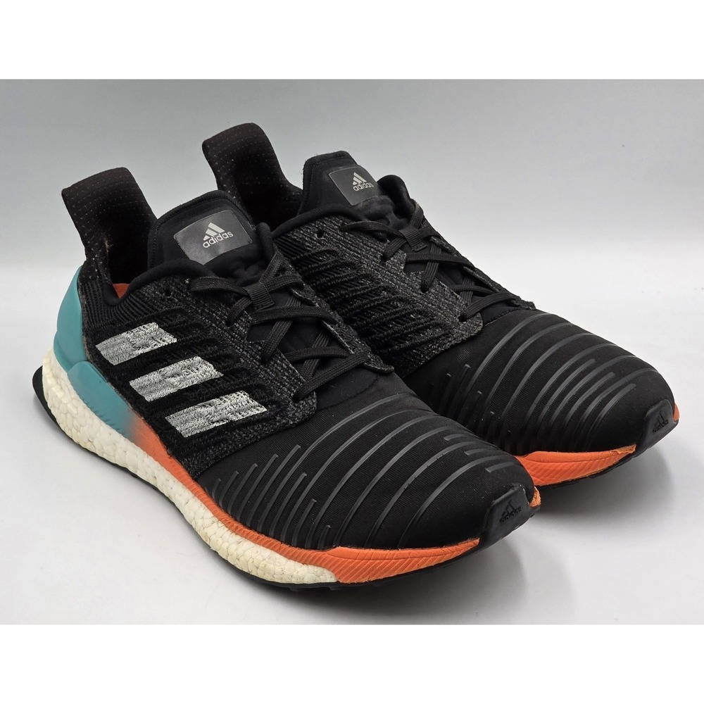 Adidas Solarboost Mens 9 Black Aqua Running Shoes Boost Athletic Trainer